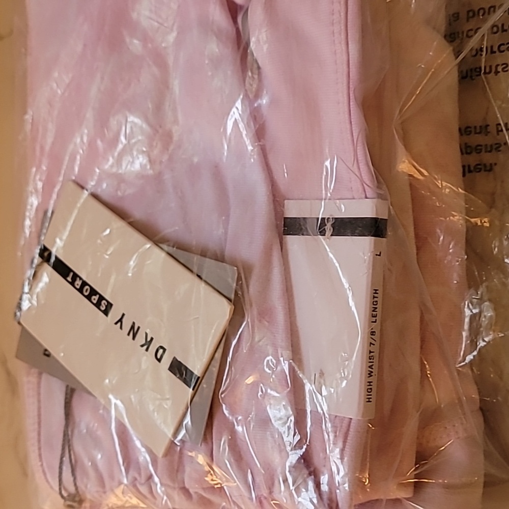 DKNY WOMEN'S CROSSOVER-FRONT TIE DYED LEGGINGS SIZE L  PINK/WHITE - Picture 5 of 7